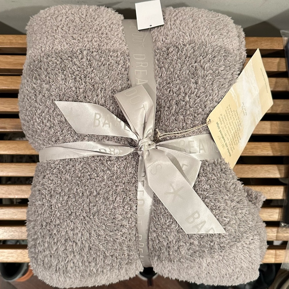 Barefoot Dreams Linen/Warm Gray Heathered Stripe CozyChic Throw Blanket 45"X60"